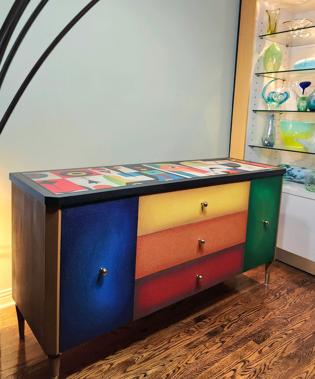 Mid-century modern unique Cubism inspired dresser