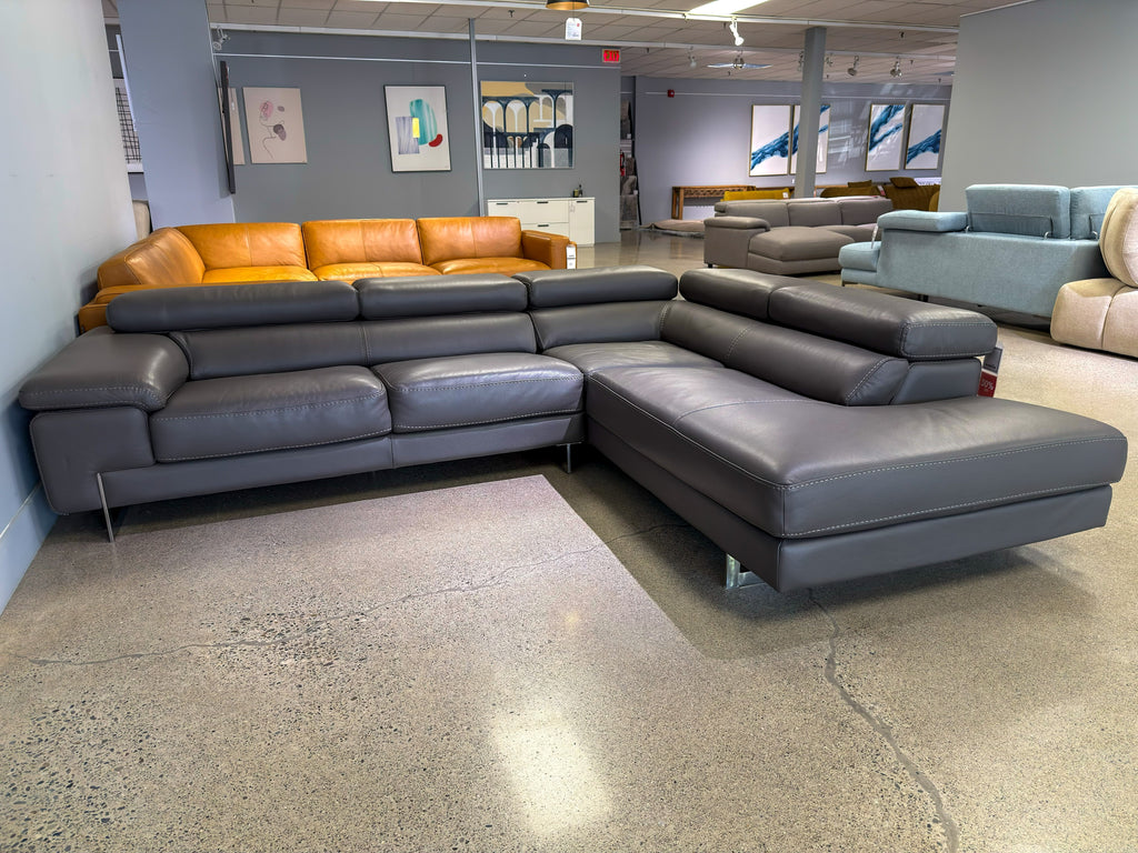 Waller dark grey leather sectional sofa (open box)