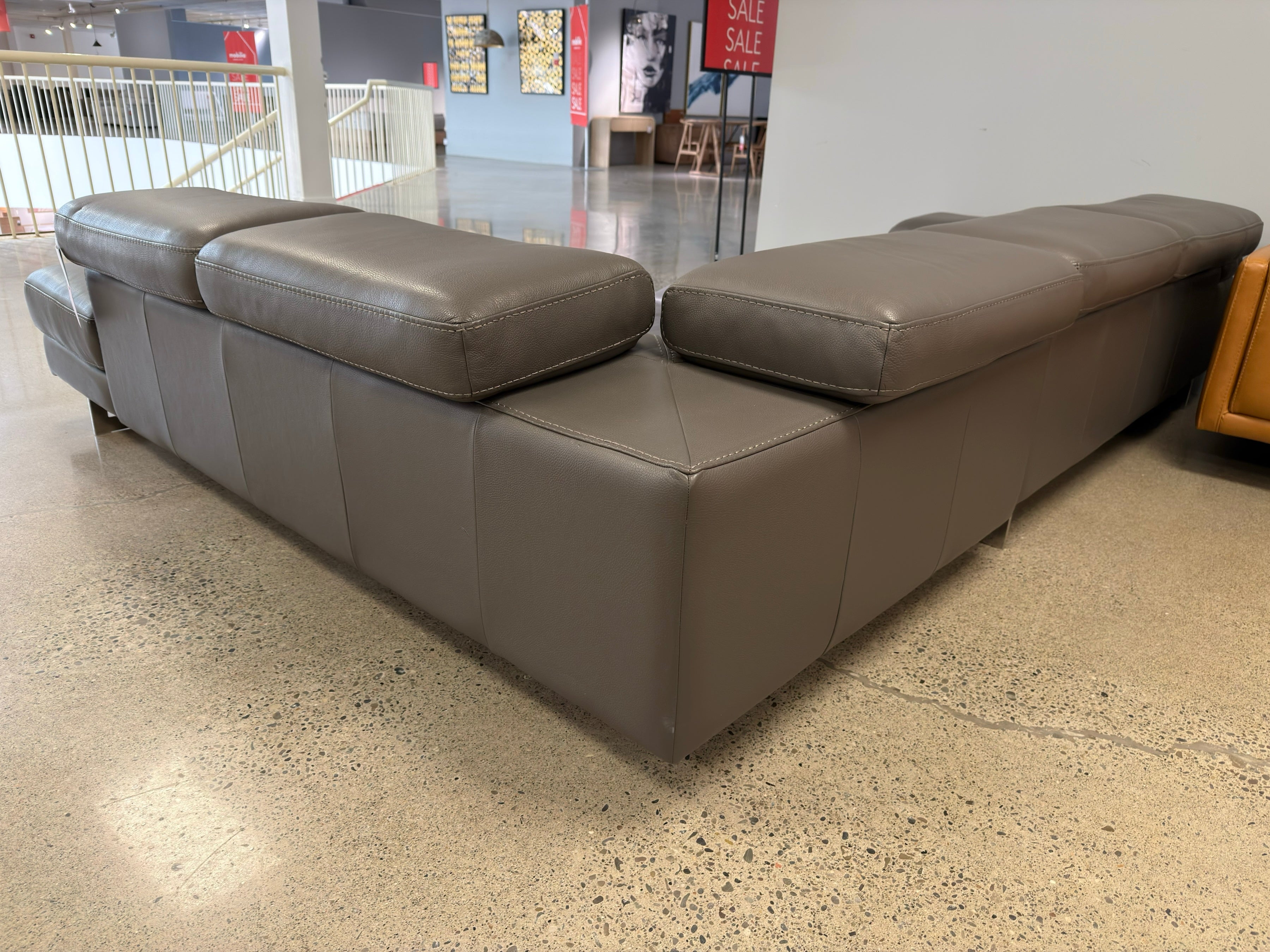 Waller dark grey leather sectional sofa (open box)