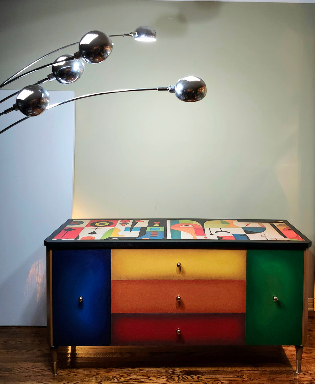 Mid-century modern unique Cubism inspired dresser