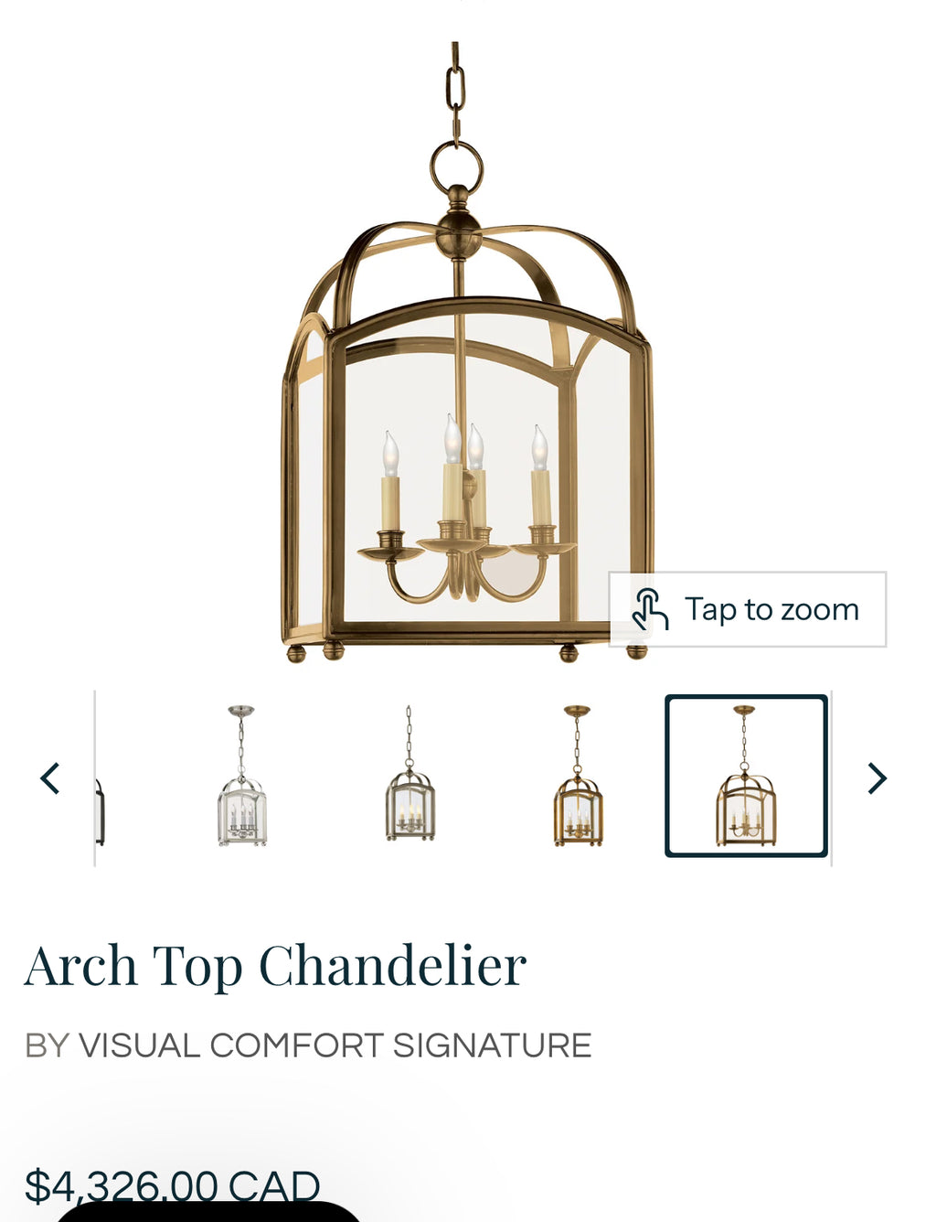 Visual Comfort Arch Top Chandelier in Burnished Brass (over $3600 + tax in stores)