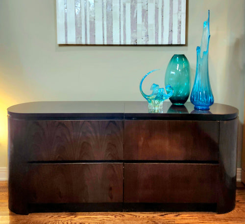 Art Deco walnut geometric rounded minimalist credenza