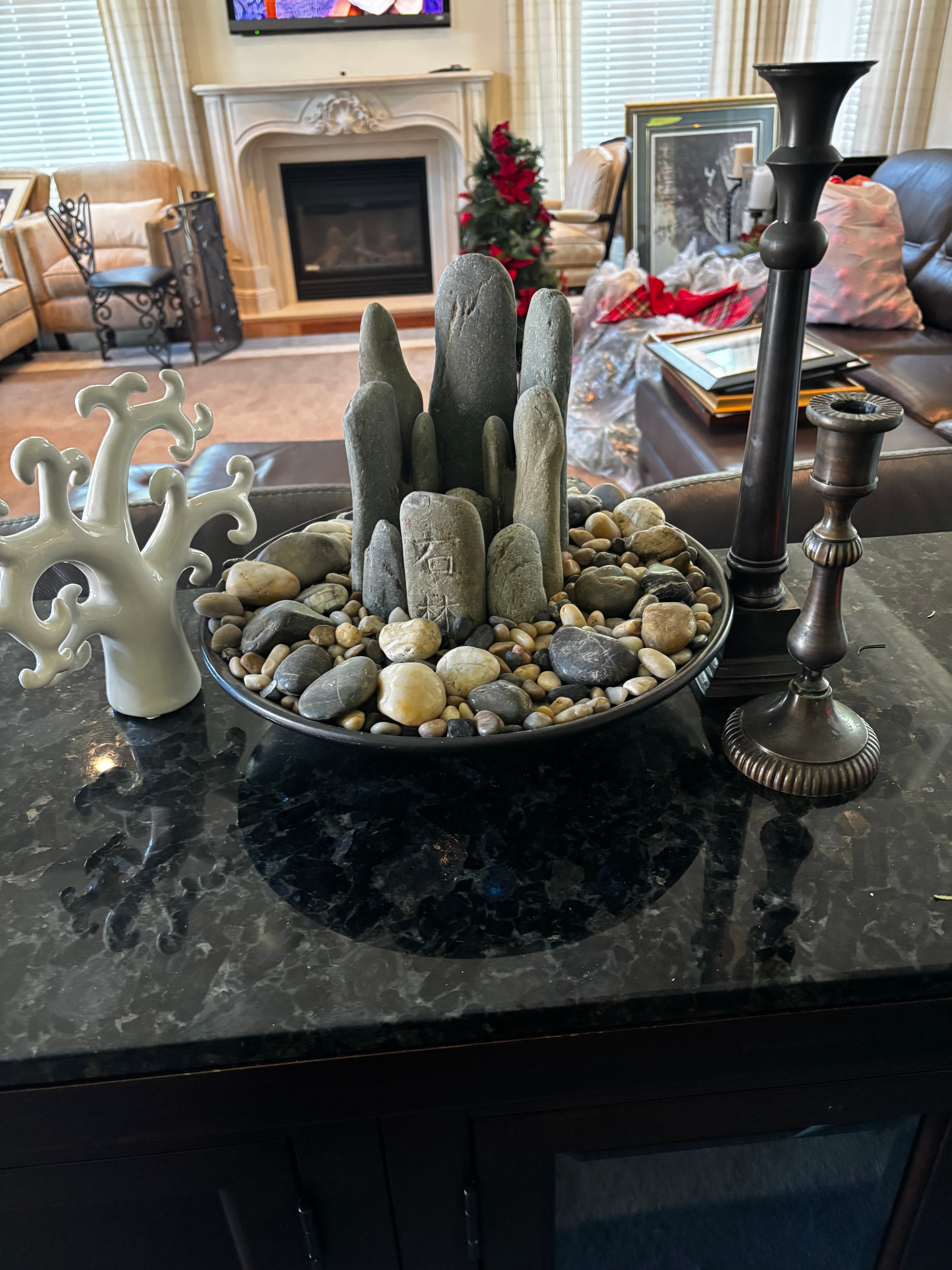 Large Decorative Stone & Driftwood Centerpiece Bowl & More