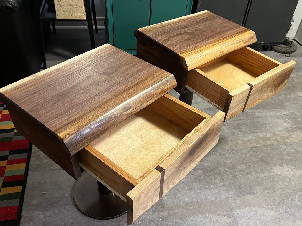 Handcrafted Solid Walnut Mid-Century Modern Nightstands | Custom Floating Pedestal Design | Pair