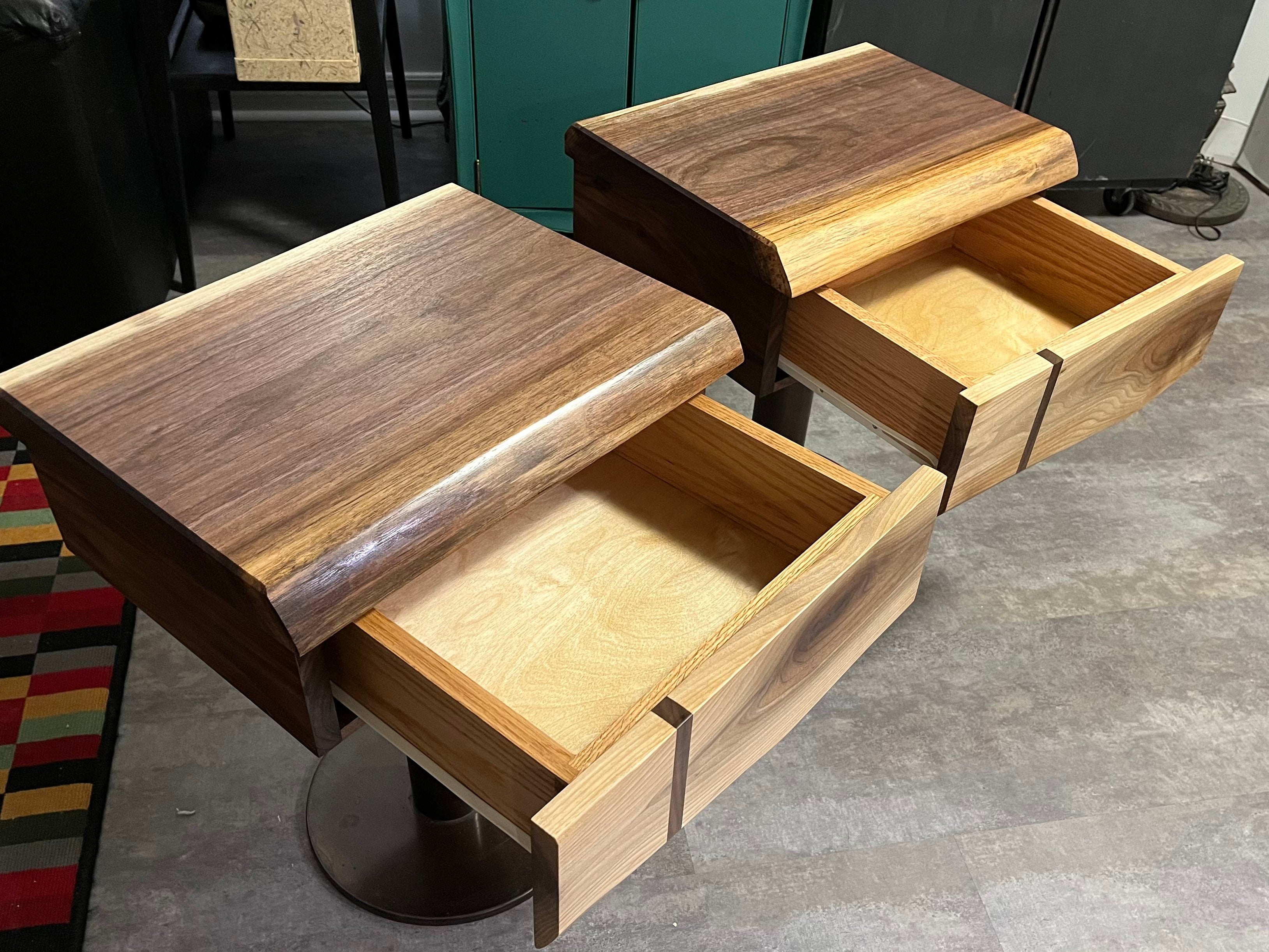 Handcrafted Solid Walnut Mid-Century Modern Nightstands | Custom Floating Pedestal Design | Pair