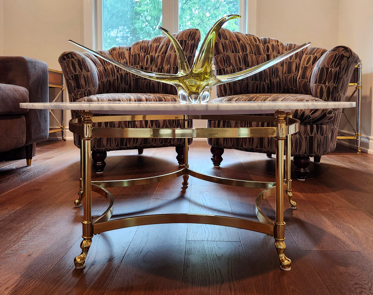 Magnificent rare La Barge solid brass & real marble coffee table