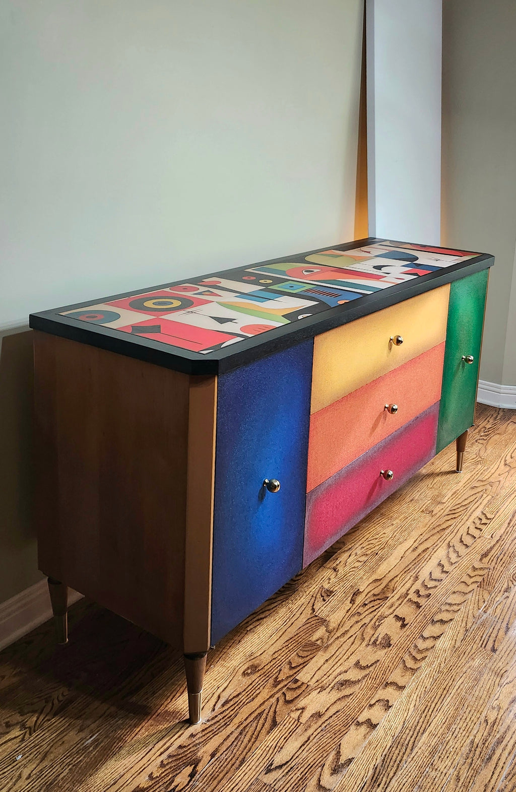 Mid-century modern unique Cubism inspired dresser