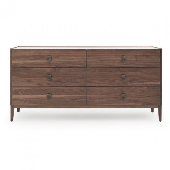 Nathaniel dark brown wood 6-drawer dresser with glass top (open box)