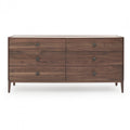 Nathaniel dark brown wood 6-drawer dresser with glass top (open box)