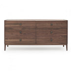 Nathaniel dark brown wood 6-drawer dresser with glass top (open box)