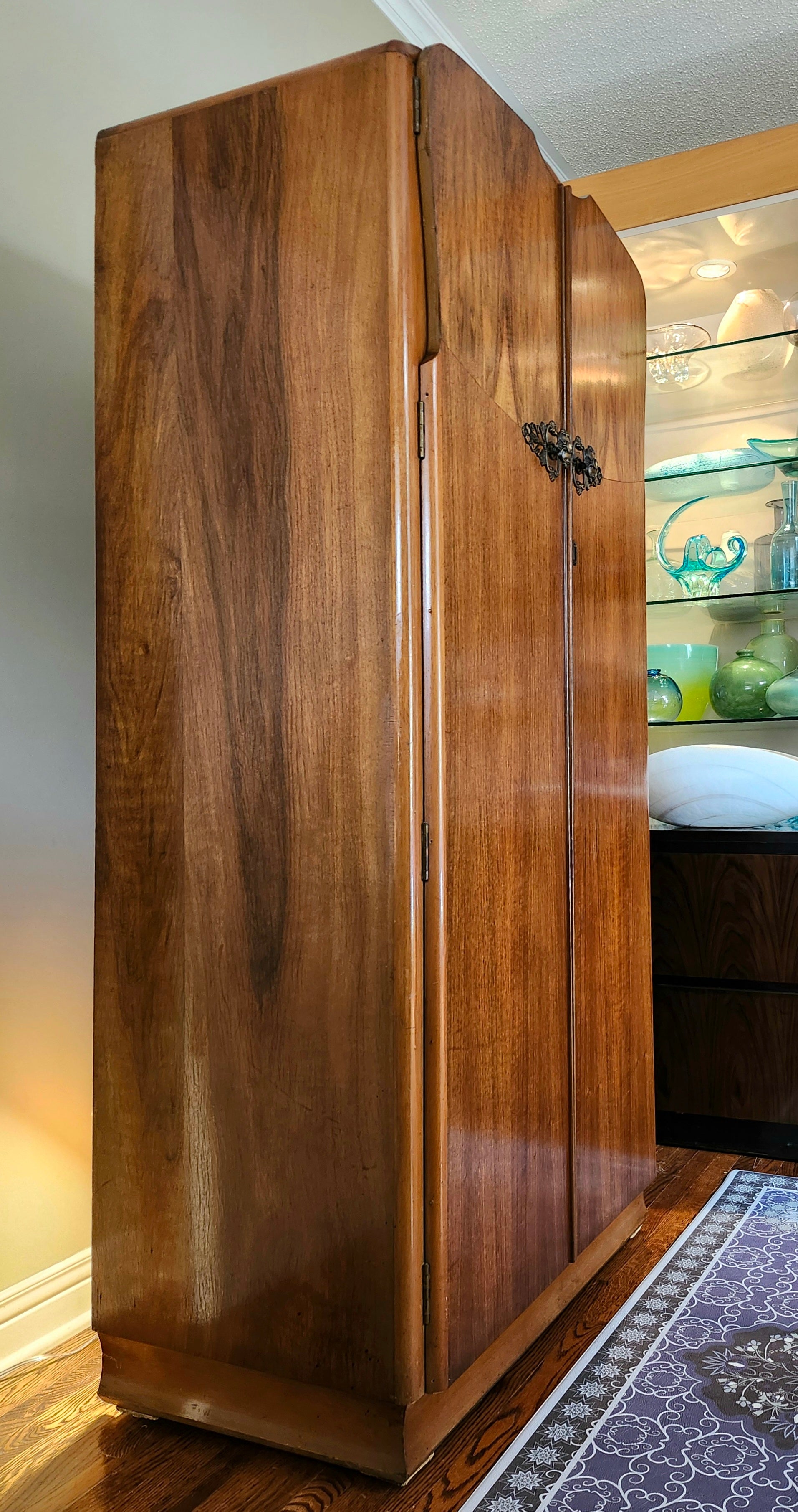 Art deco walnut two tone armoire