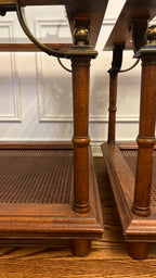 Pair of Vintage Cane & Glass End Tables with Brass Detail
