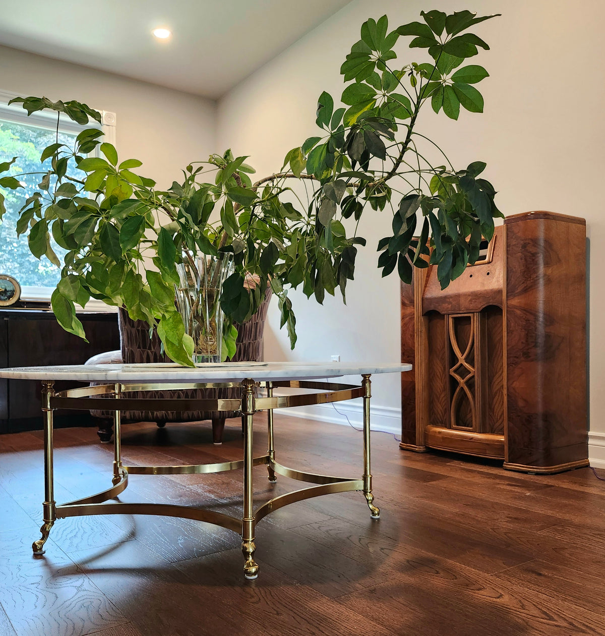 Magnificent rare La Barge solid brass & real marble coffee table