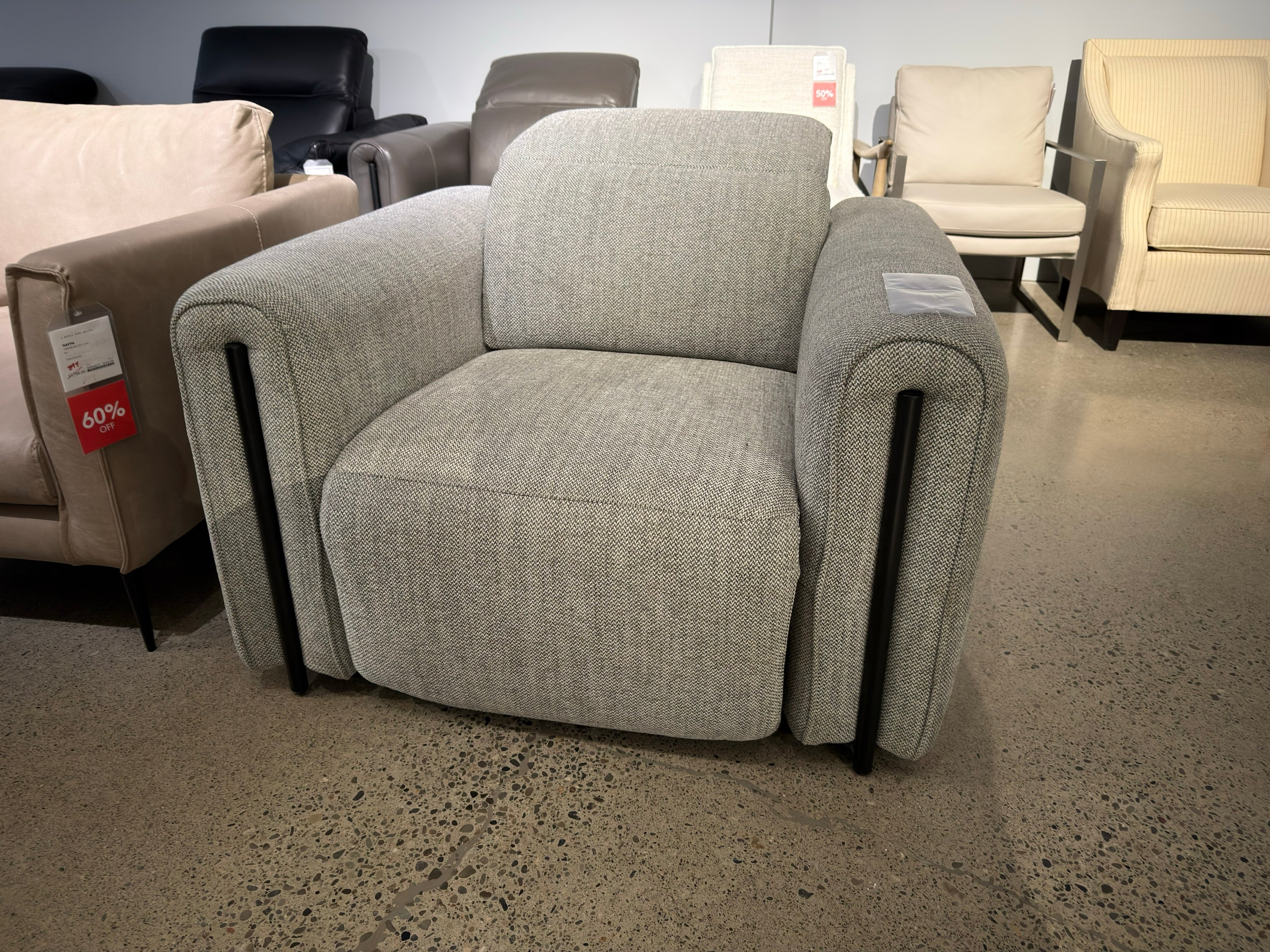 Wilnoir light grey fabric reclining accent chair (open box)
