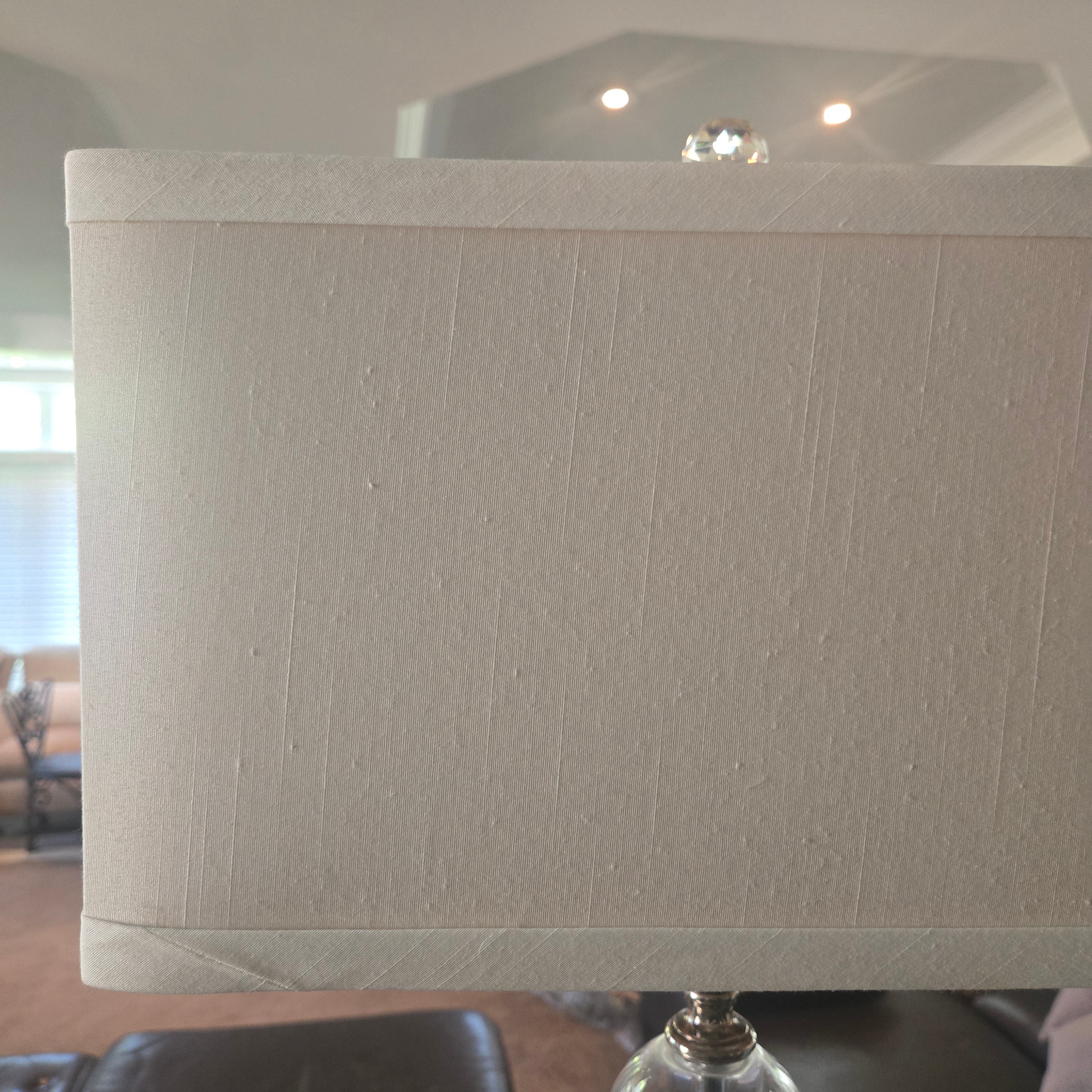 Modern Clear Glass Table Lamp with White Drum Shade