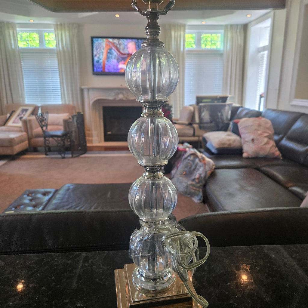 Modern Clear Glass Table Lamp with White Drum Shade