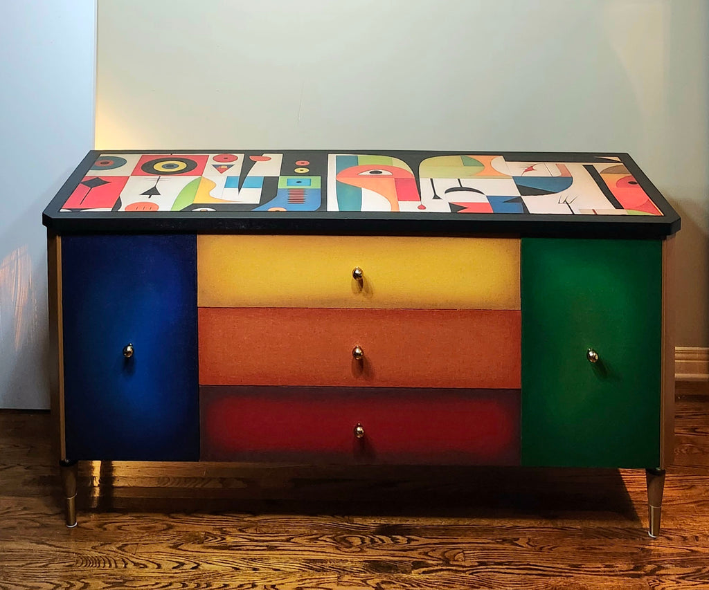 Mid-century modern unique Cubism inspired dresser