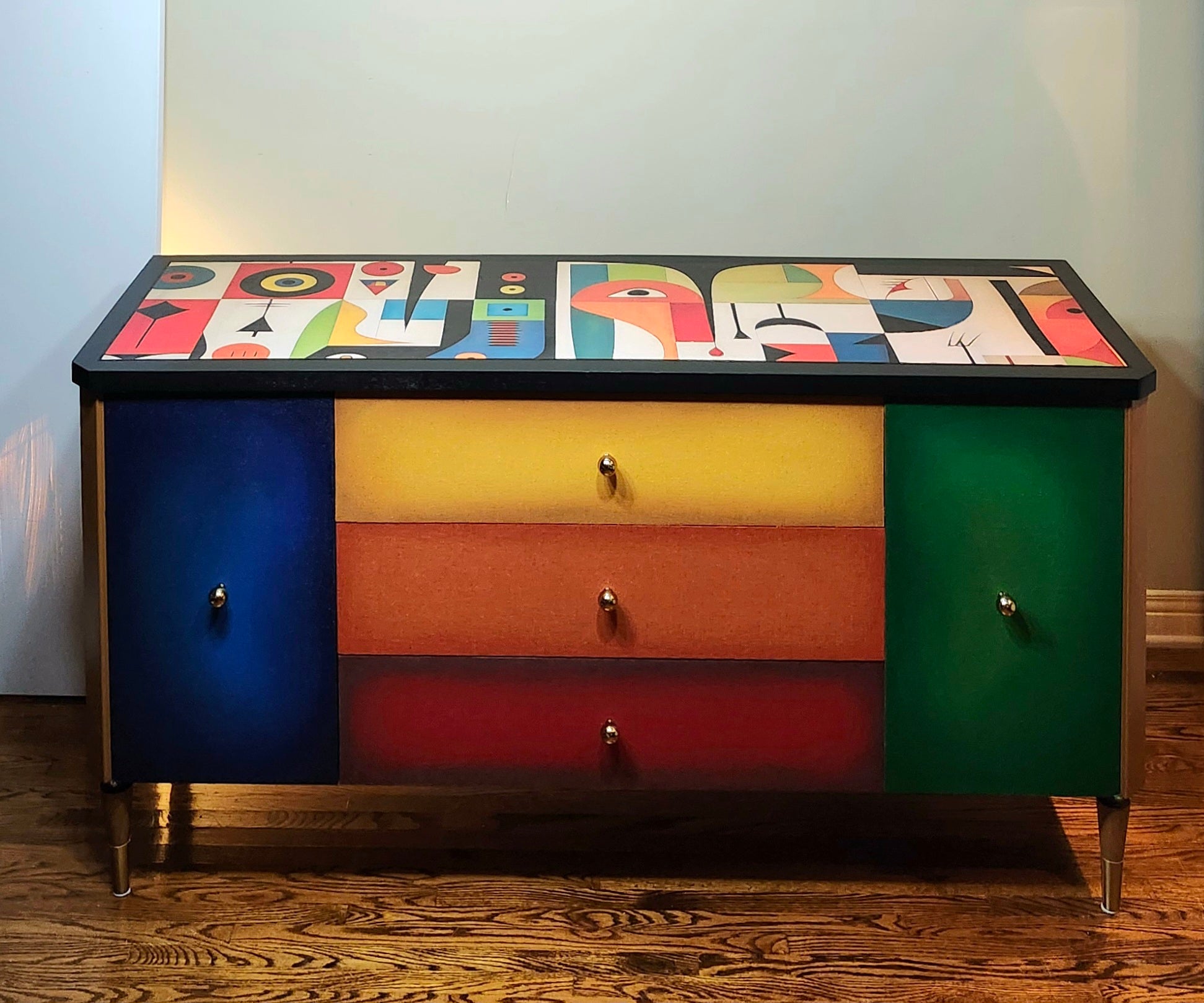 Mid-century modern unique Cubism inspired dresser