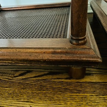 Pair of Vintage Cane & Glass End Tables with Brass Detail
