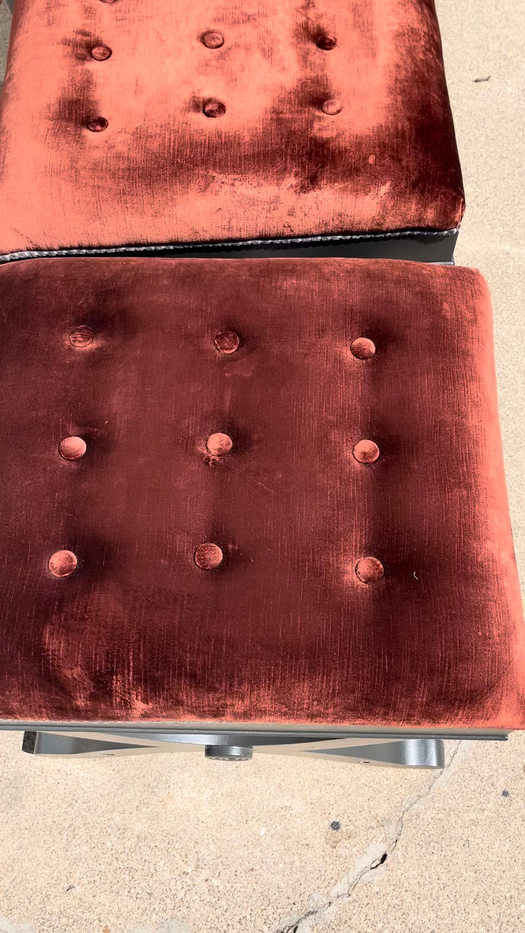 Pair of Rust Velvet Tufted X-Base Benches / Stools