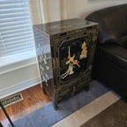 Vintage Asian Style Black Lacquer Cabinet with Mother-of-Pearl Inlay