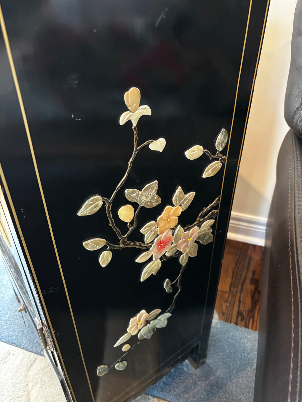 Vintage Asian Style Black Lacquer Cabinet with Mother-of-Pearl Inlay