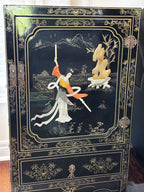 Vintage Asian Style Black Lacquer Cabinet with Mother-of-Pearl Inlay
