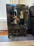 Vintage Asian Style Black Lacquer Cabinet with Mother-of-Pearl Inlay