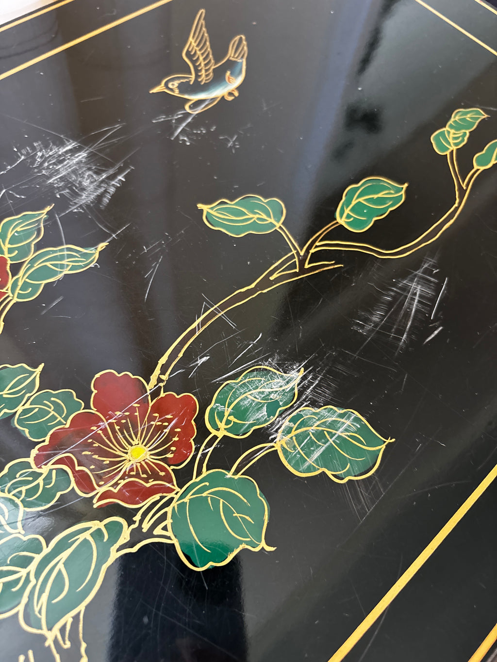Vintage Asian Style Black Lacquer Cabinet with Mother-of-Pearl Inlay