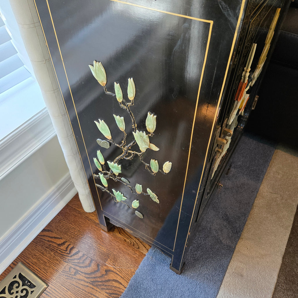 Vintage Asian Style Black Lacquer Cabinet with Mother-of-Pearl Inlay