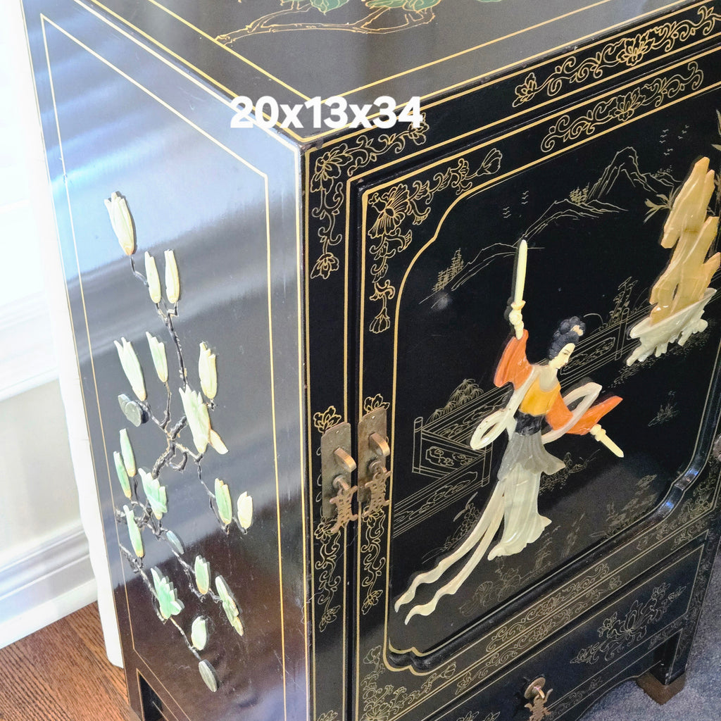 Vintage Asian Style Black Lacquer Cabinet with Mother-of-Pearl Inlay