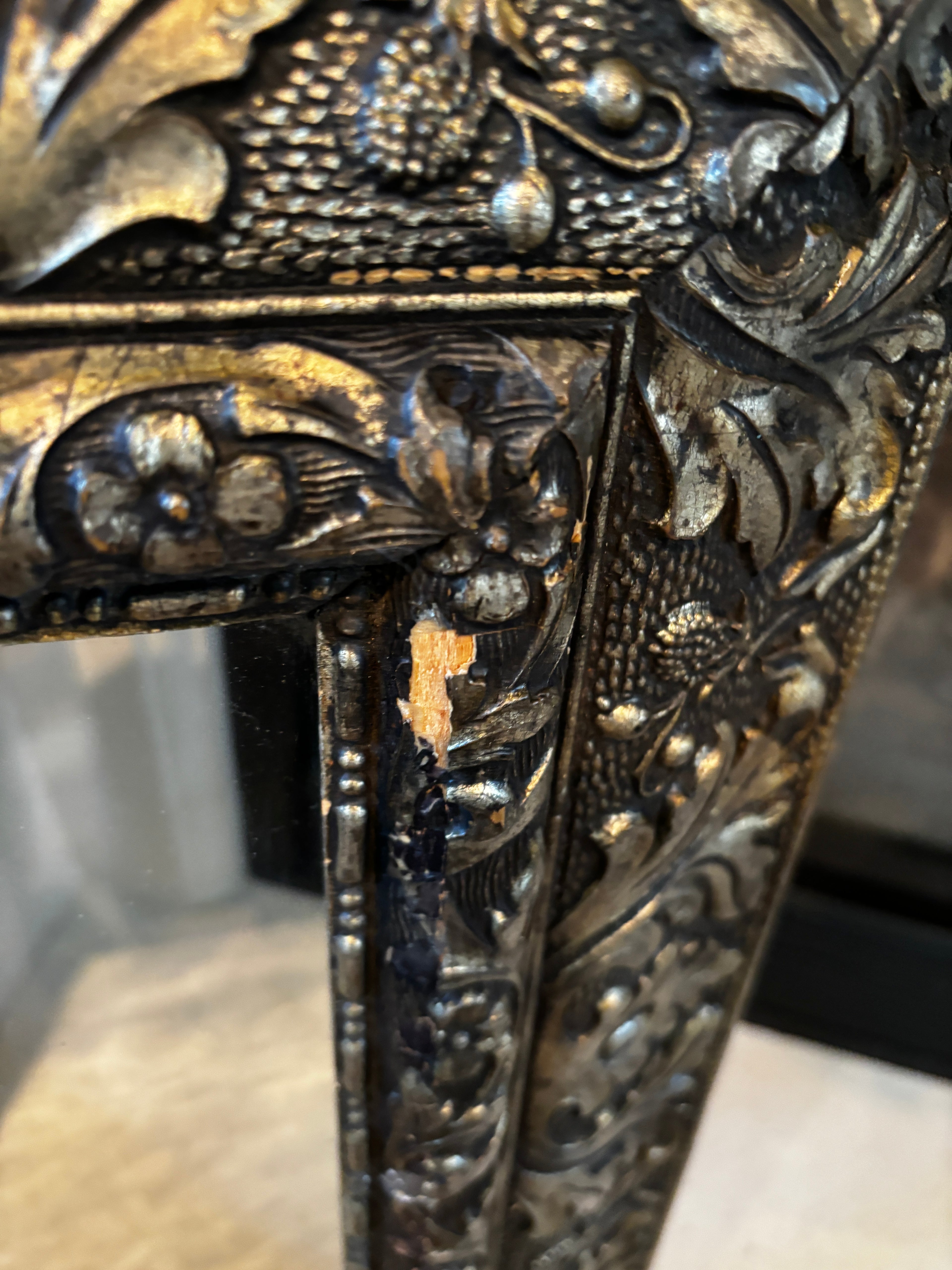 Antique 19th Century Italian Monastery Carved Mirror Frame - Gold Tone Patina