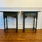 Solid Wood Vintage Barley-Twist Bedside Tables in Deep Olive solid brass knobs