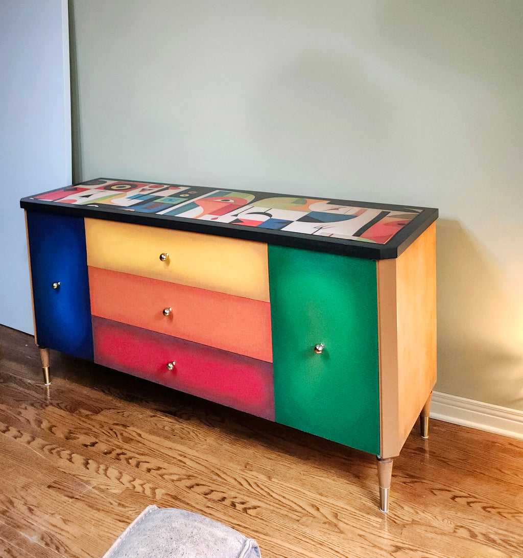 Mid-century modern unique Cubism inspired dresser