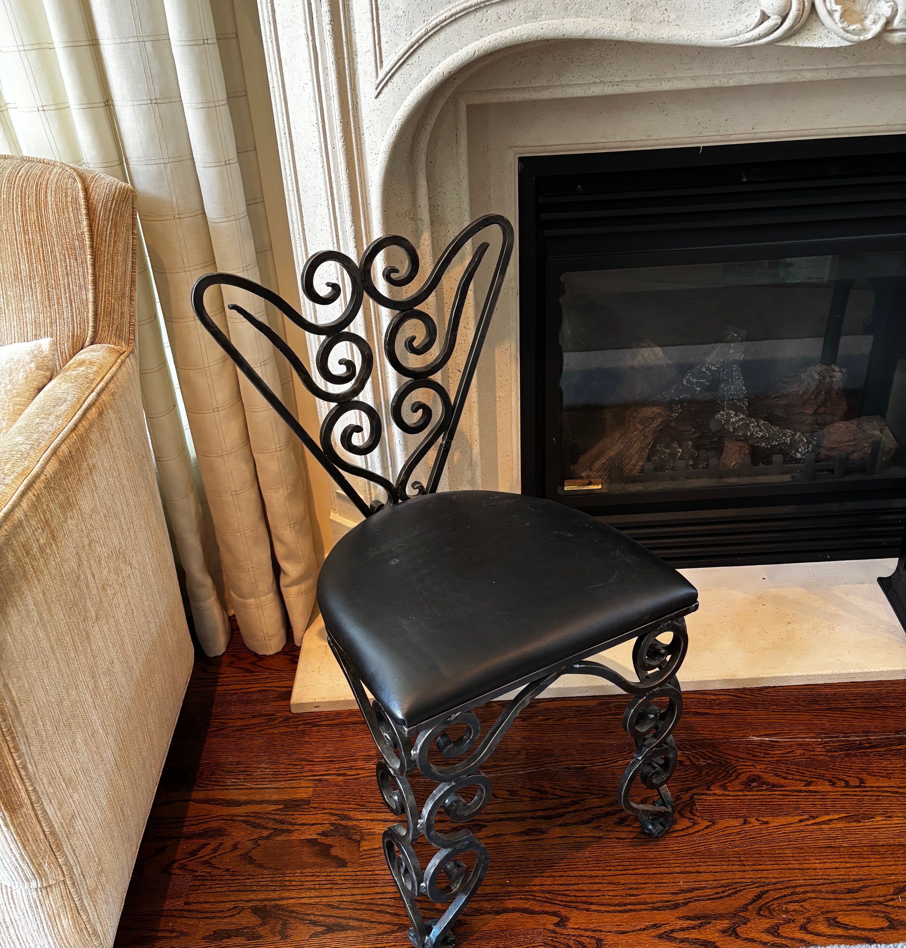 Vintage Custom Ornate Cast Iron Vanity Chair