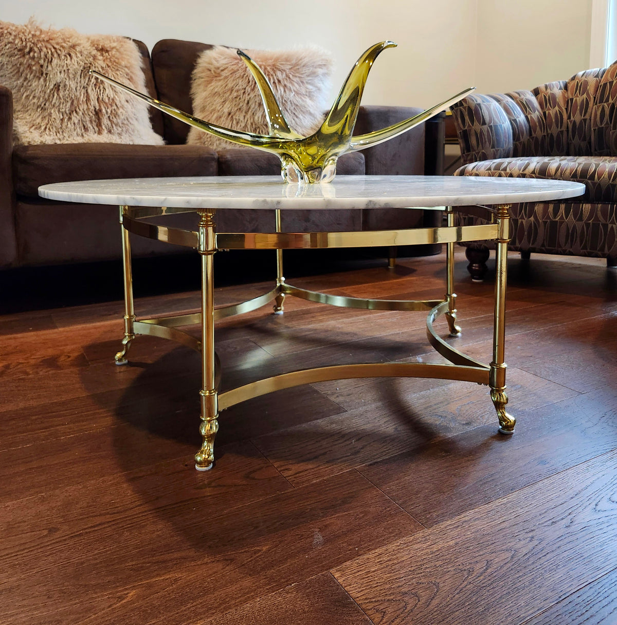 Magnificent rare La Barge solid brass & real marble coffee table