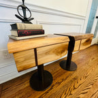 One-of-a-Kind Custom Solid Walnut Bedside Tables with Solid Steel Pedestal Bases