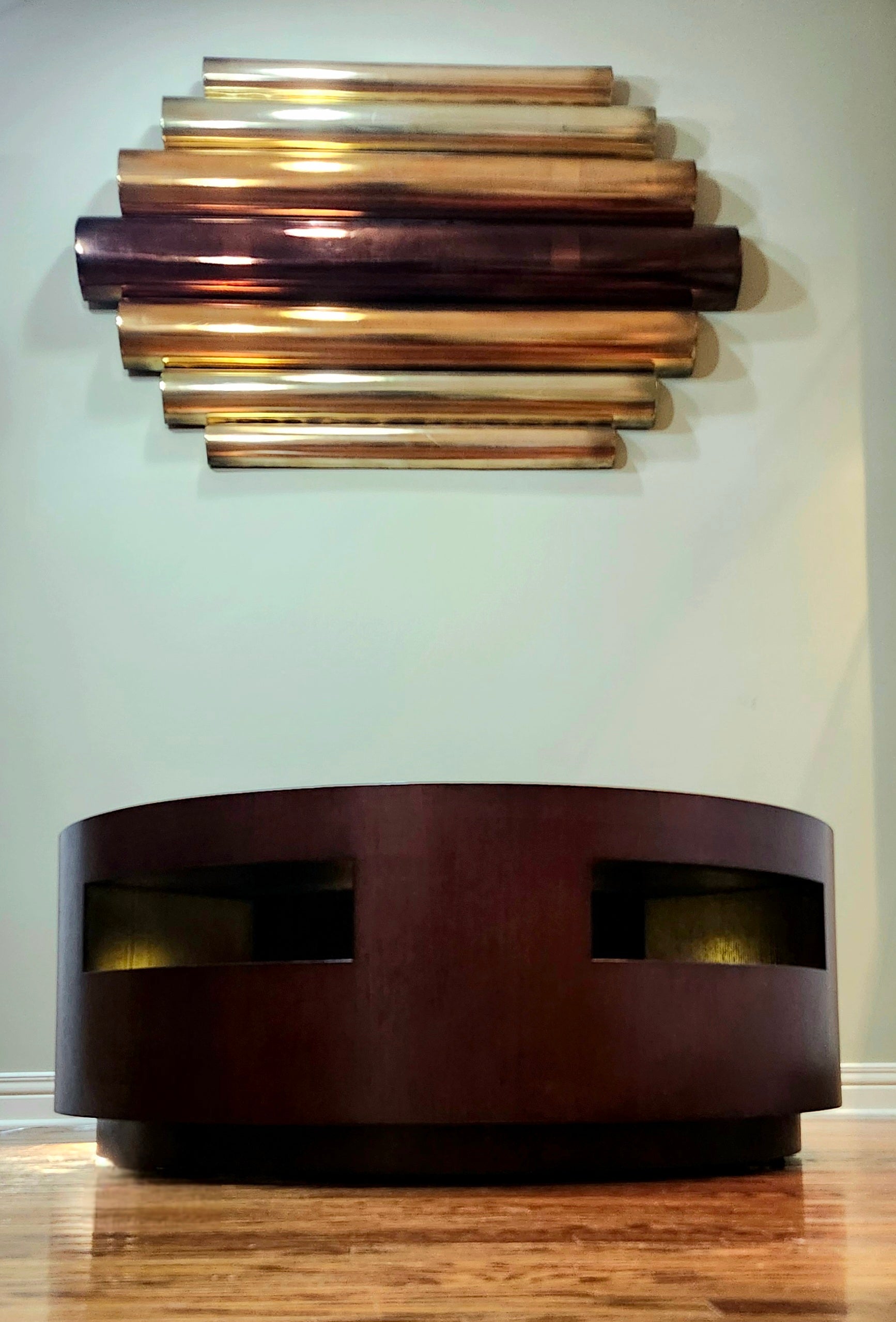 Art deco round wood coffee table