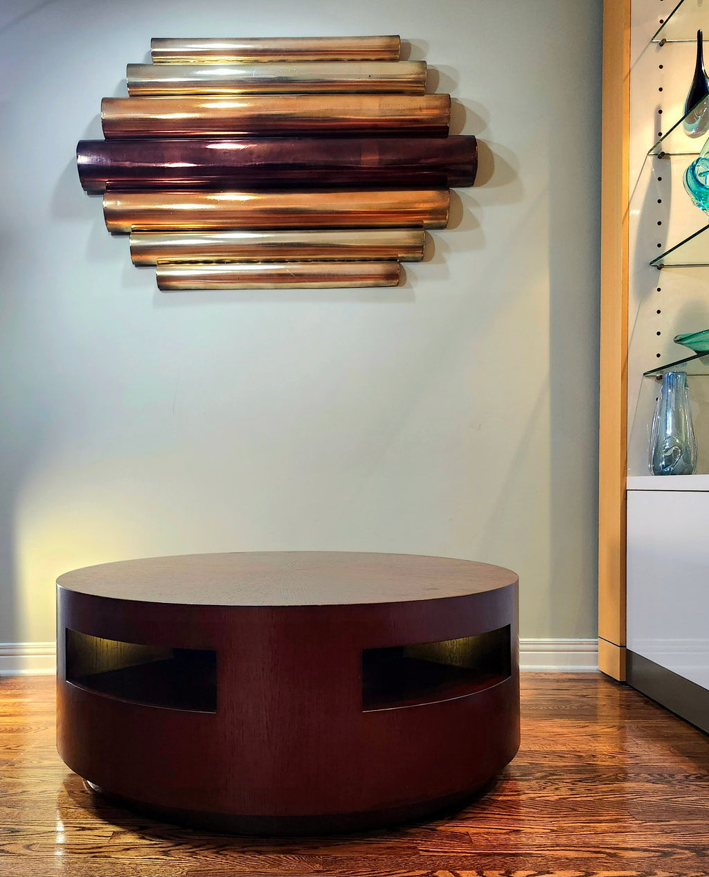 Art deco round wood coffee table