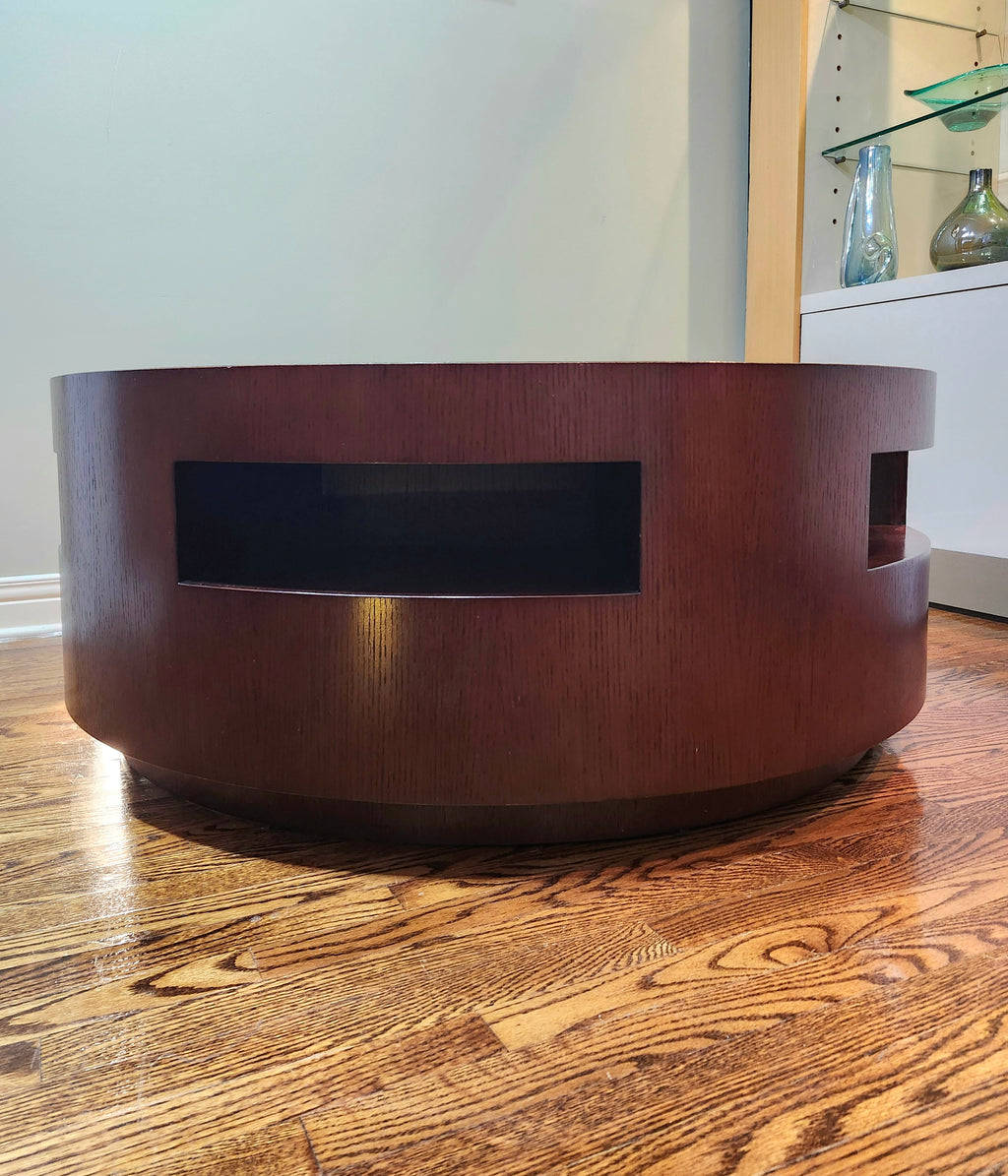 Art deco round wood coffee table