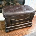 Vintage Tufted Dark Brown Leather Storage Ottoman / Trunk