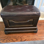 Vintage Tufted Dark Brown Leather Storage Ottoman / Trunk