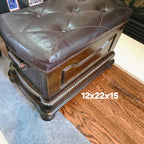 Vintage Tufted Dark Brown Leather Storage Ottoman / Trunk