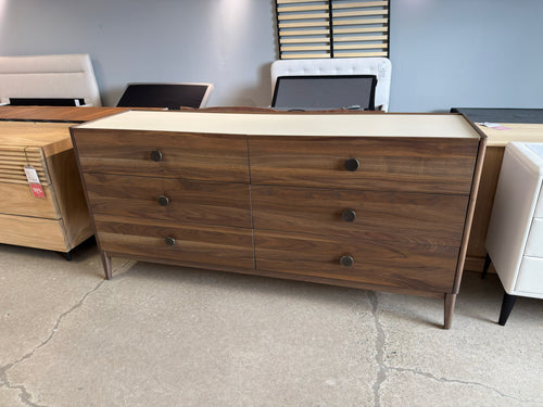 Nathaniel dark brown wood 6-drawer dresser with glass top (open box)