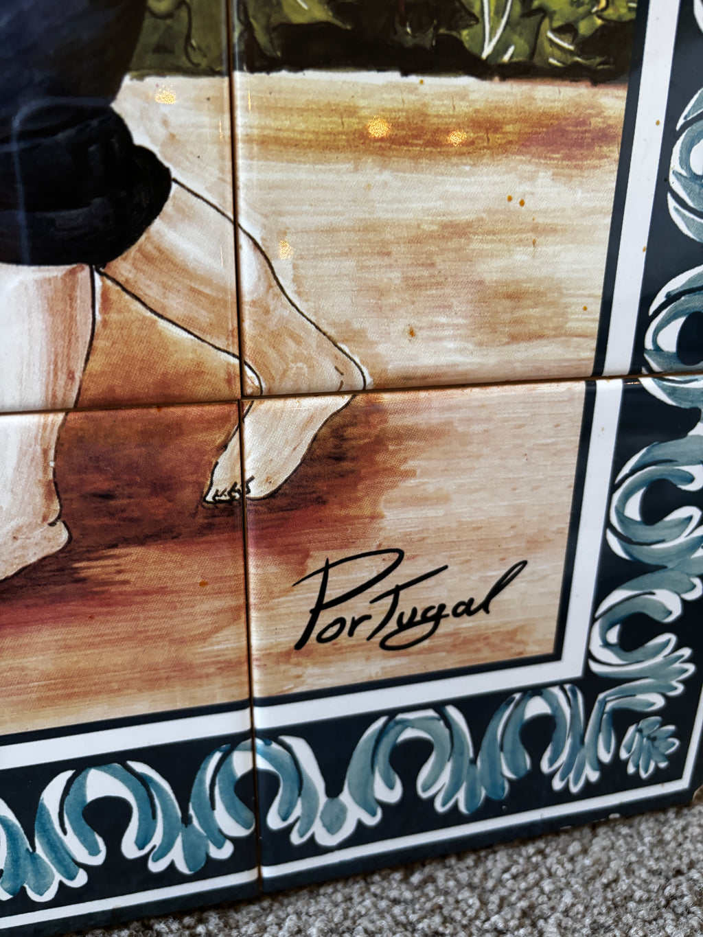 Vintage Hand-Painted Ceramic Tile Mural Art Titled Portugal