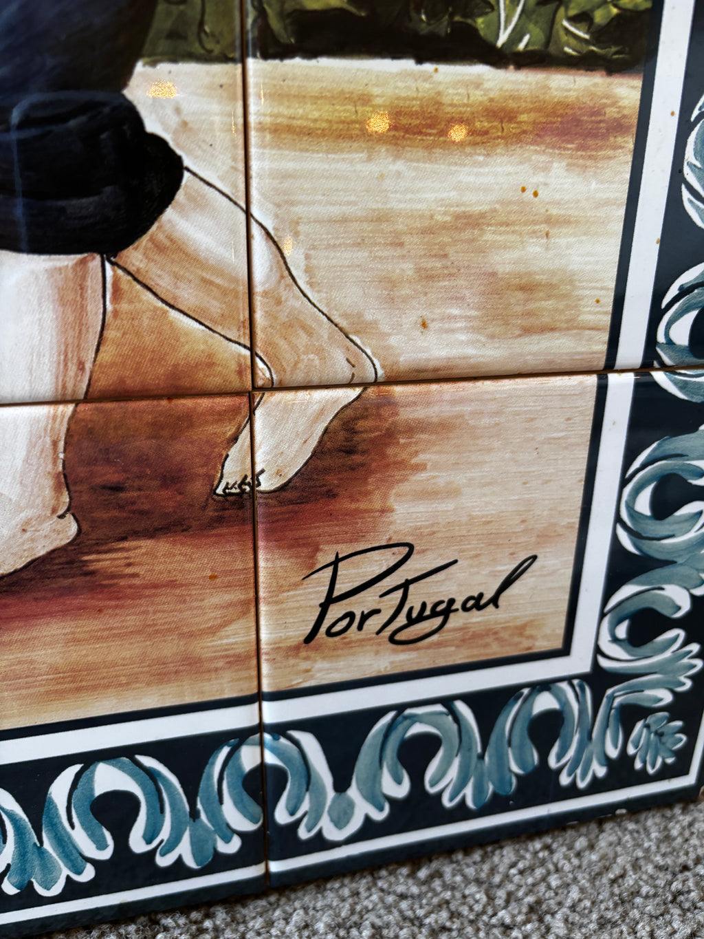 Vintage Hand-Painted Ceramic Tile Mural Art Titled Portugal