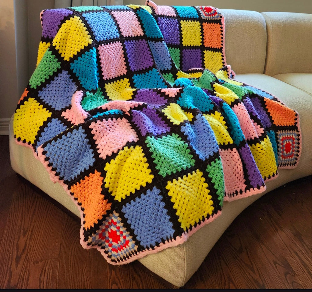 Mid-century modern hand knitted afghan blanket