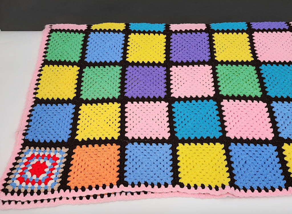 Mid-century modern hand knitted afghan blanket