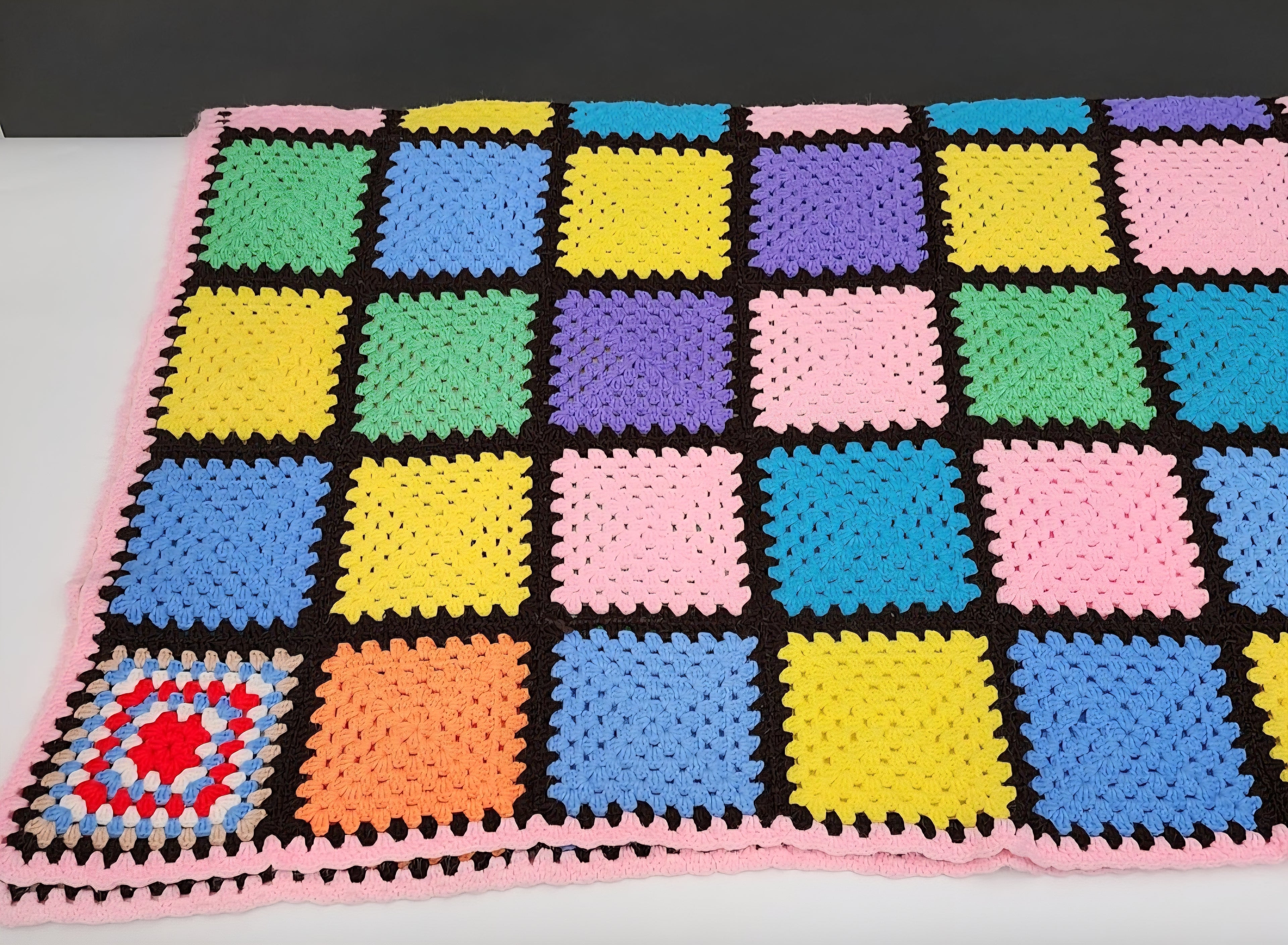 Mid-century modern hand knitted afghan blanket