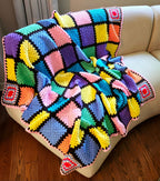 Mid-century modern hand knitted afghan blanket